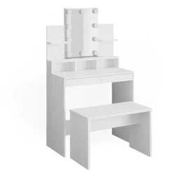 Schminktisch Ania Weiß 80 cm mit LED Beleuchtung und Bank Vicco