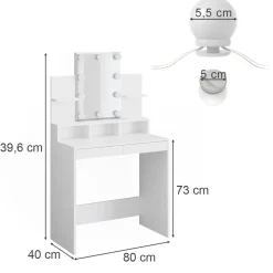 Schminktisch Ania Weiß 80 cm mit LED Beleuchtung Vicco