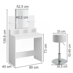 Schminktisch Ania Weiß 80 cm mit Hocker Vicco