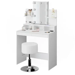Schminktisch Ania Weiß 80 cm mit LED Beleuchtung und Hocker Vicco