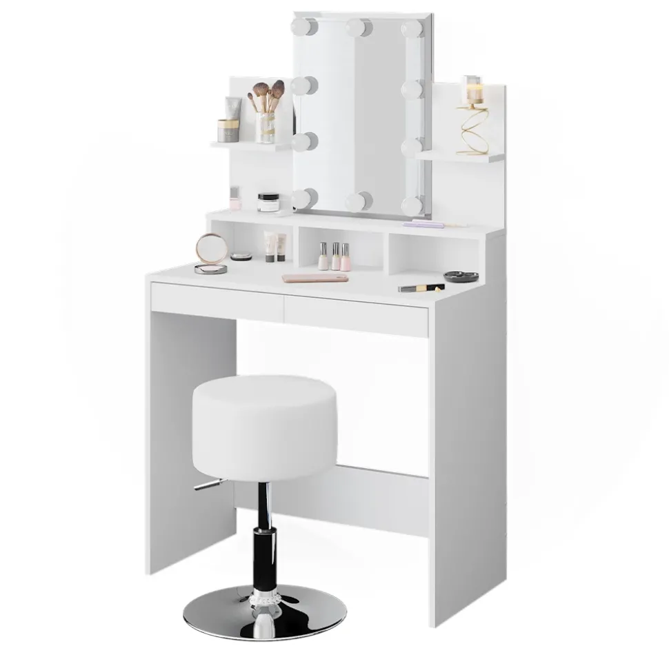 Schminktisch Ania Weiß 80 cm mit LED Beleuchtung und Hocker Vicco