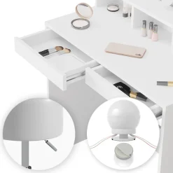 Schminktisch Ania Weiß 80 cm mit LED Beleuchtung und Hocker Vicco