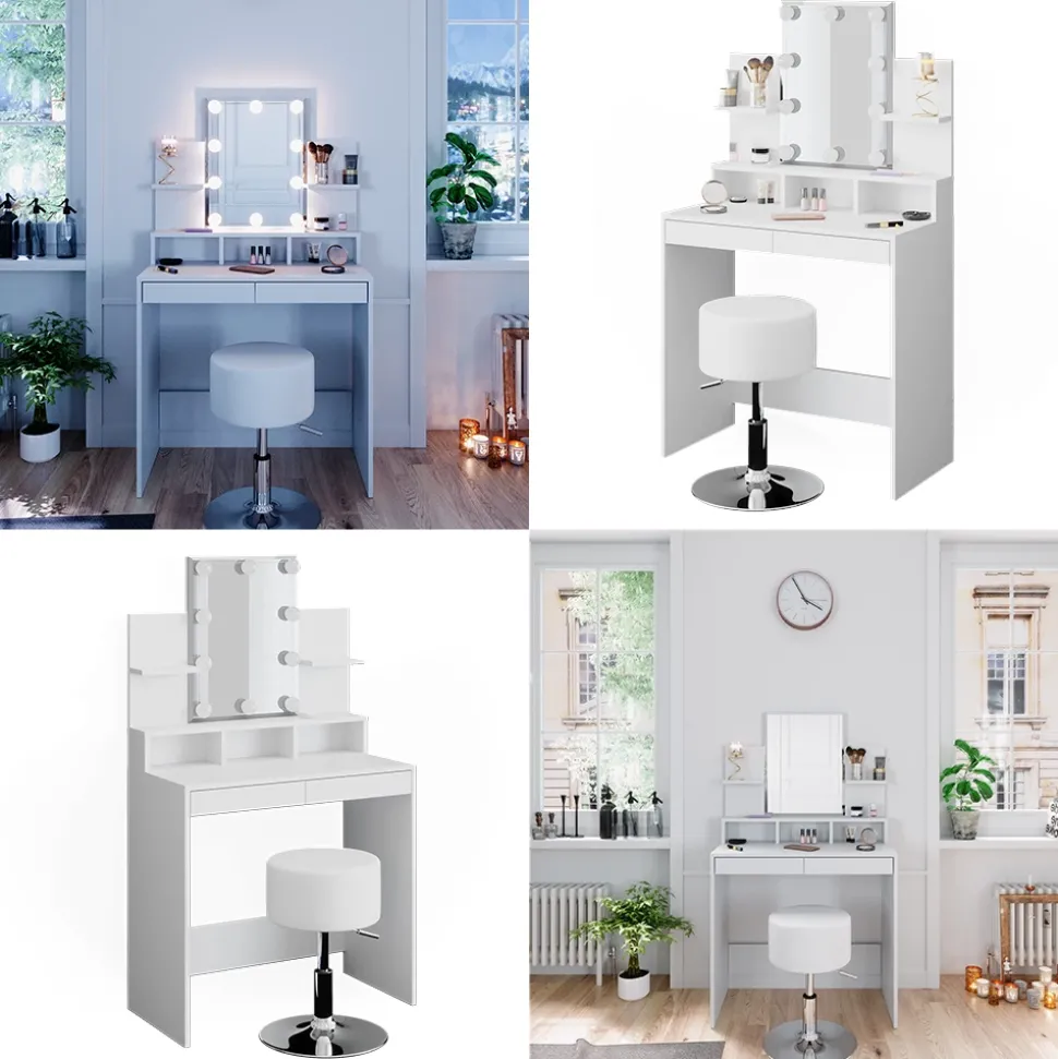 Schminktisch Ania Weiß 80 cm mit LED Beleuchtung und Hocker Vicco