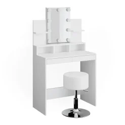Schminktisch Ania Weiß 80 cm mit LED Beleuchtung und Hocker Vicco