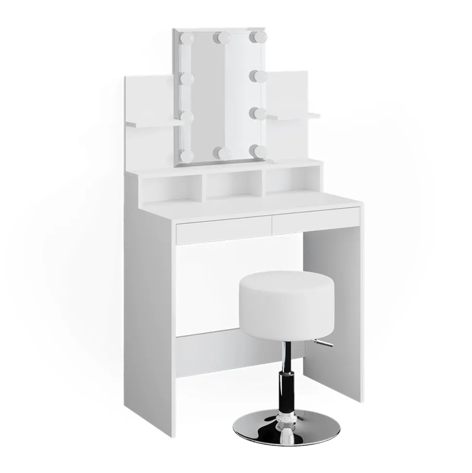 Schminktisch Ania Weiß 80 cm mit LED Beleuchtung und Hocker Vicco