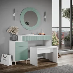 Schminktisch Arles Grün 120 cm mit Bank Vicco