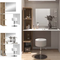 Schminktisch Tower Weiß/Sonoma 122.2 cm mit Hocker Vicco