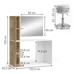 Schminktisch Tower Weiß/Sonoma 122.2 cm mit Hocker Vicco