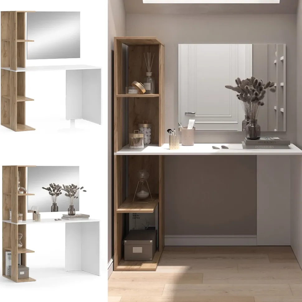 Schminktisch Tower Weiß/Sonoma 122.2 cm mit Spiegel Vicco