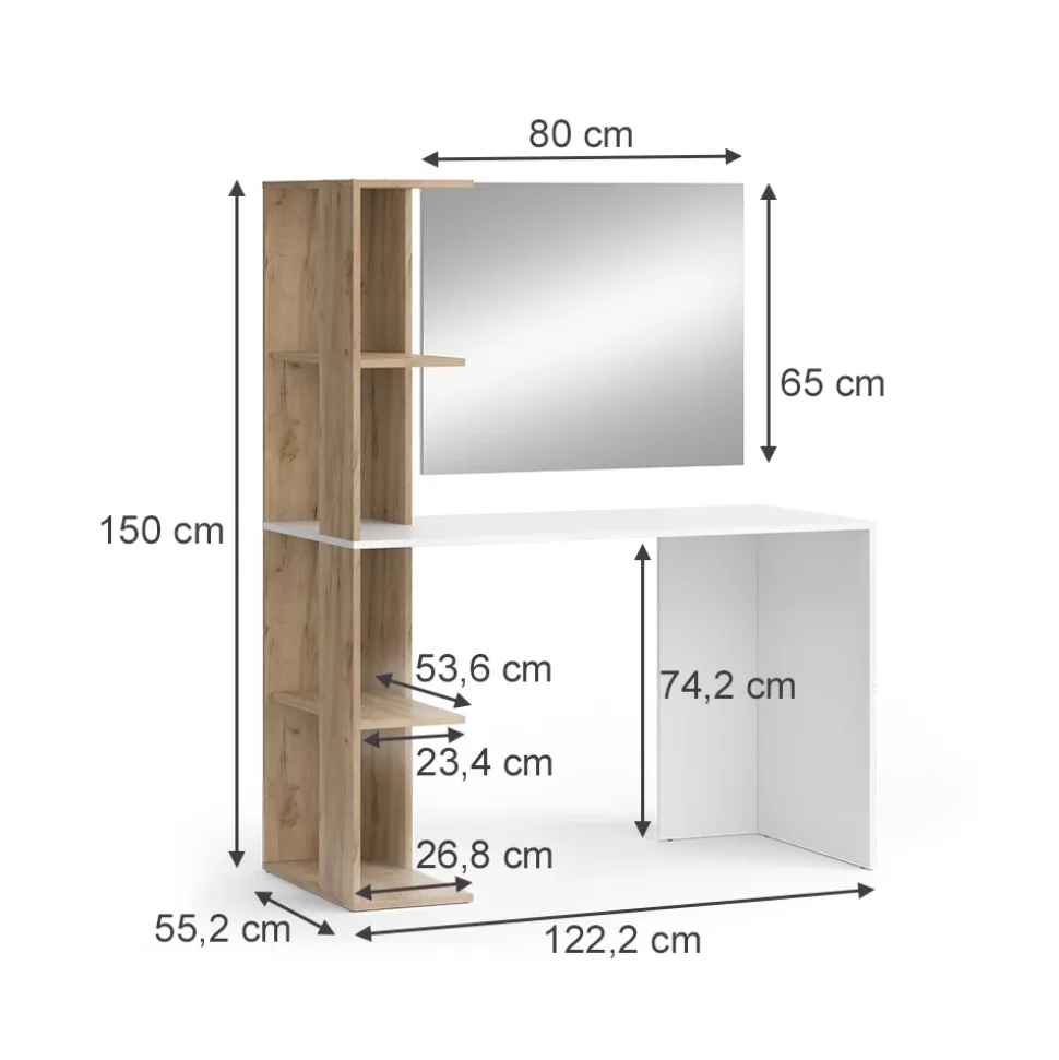 Schminktisch Tower Weiß/Sonoma 122.2 cm mit Spiegel Vicco