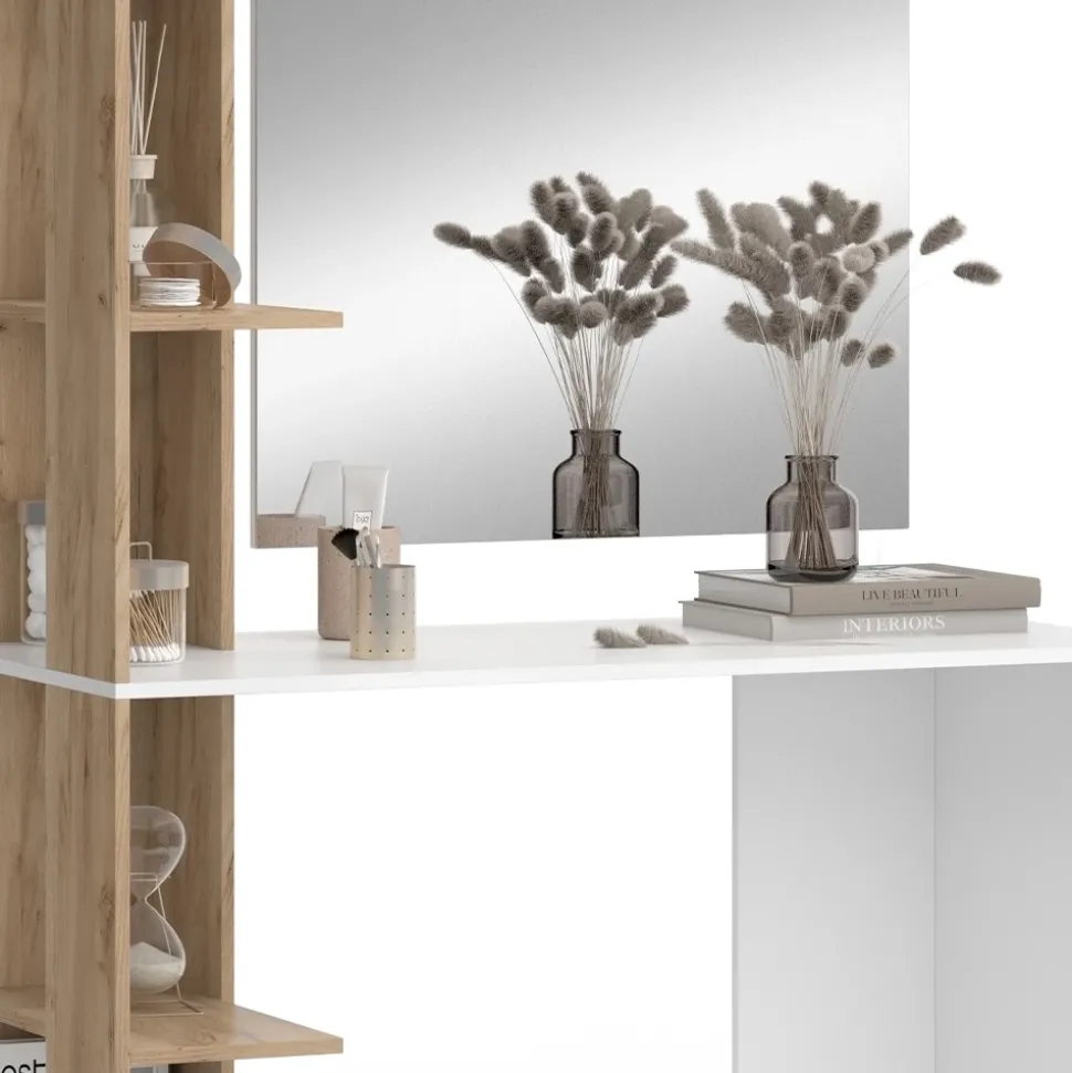 Schminktisch Tower Weiß/Sonoma 122.2 cm mit Spiegel Vicco