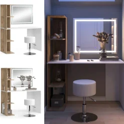 Schminktisch Tower Weiß/Sonoma 122.2 cm mit LED-Spiegel und Hocker Vicco