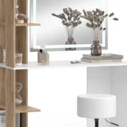 Schminktisch Tower Weiß/Sonoma 122.2 cm mit LED-Spiegel und Hocker Vicco