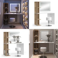 Schminktisch Tower Weiß/Sonoma 122.2 cm mit LED-Spiegel und Hocker Vicco