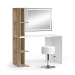 Schminktisch Tower Weiß/Sonoma 122.2 cm mit LED-Spiegel und Hocker Vicco