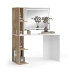Schminktisch Tower Weiß/Sonoma 122.2 cm mit LED-Spiegel Vicco