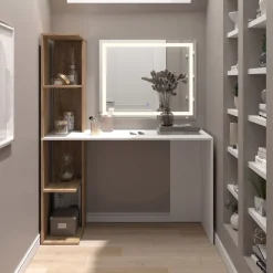 Schminktisch Tower Weiß/Sonoma 122.2 cm mit LED-Spiegel Vicco