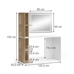 Schminktisch Tower Weiß/Sonoma 122.2 cm mit LED-Spiegel Vicco
