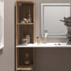 Schminktisch Tower Weiß/Sonoma 122.2 cm mit LED-Spiegel Vicco