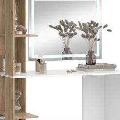 Schminktisch Tower Weiß/Sonoma 122.2 cm mit LED-Spiegel Vicco