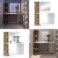 Schminktisch Tower Weiß/Sonoma 122.2 cm mit LED-Spiegel Vicco