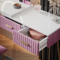 Schminktisch Zoey Rosa 120 cm mit LED Beleuchtung und Hocker Vicco