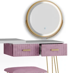 Schminktisch Zoey Rosa 120 cm mit LED Beleuchtung und Hocker Vicco