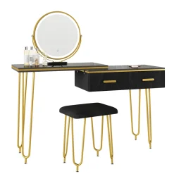 Schminktisch Zoey Schwarz 120 cm mit LED Spiegel und Hocker Vicco