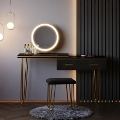 Schminktisch Zoey Schwarz 120 cm mit LED Spiegel und Hocker Vicco