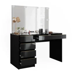 Schminktisch-Set Sherry Schwarz/Gold 120 cm mit LED Beleuchtung Vicco