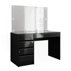 Schminktisch-Set Sherry Schwarz/Gold 120 cm mit LED Beleuchtung Vicco