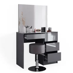Schminktisch-Set Sherry Anthrazit Hochglanz 90 cm mit Hocker Vicco