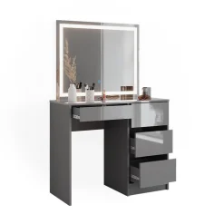 Schminktisch-Set Sherry Grau Hochglanz 90 cm mit LED-Spiegel Vicco