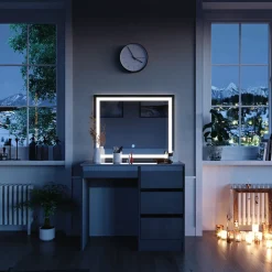 Schminktisch-Set Sherry Grau Hochglanz 90 cm mit LED-Spiegel Vicco