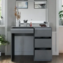 Schminktisch-Set Sherry Grau Hochglanz 90 cm mit LED-Spiegel Vicco