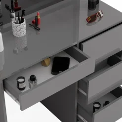 Schminktisch-Set Sherry Grau Hochglanz 90 cm mit LED-Spiegel Vicco