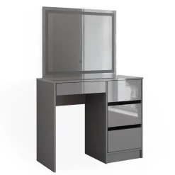 Schminktisch-Set Sherry Grau Hochglanz 90 cm mit LED-Spiegel Vicco