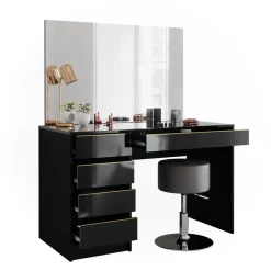 Schminktisch-Set Sherry Schwarz/Gold 120 cm mit Hocker Vicco