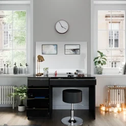 Schminktisch-Set Sherry Schwarz/Gold 120 cm mit Hocker Vicco