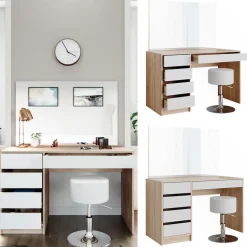 Schminktisch-Set Sherry Weiß/Sonoma 120 cm mit Hocker Vicco