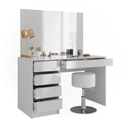 Schminktisch-Set Sherry Weiß/Gold 120 cm mit Hocker Vicco