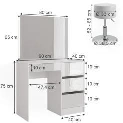 Schminktisch-Set Sherry Weiß 90 cm mit Hocker Vicco