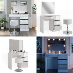 Schminktisch-Set Sherry Weiß 90 cm mit Hocker Vicco