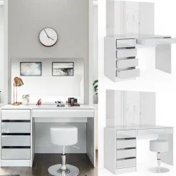 Schminktisch-Set Sherry Weiß 120 cm mit Hocker Vicco