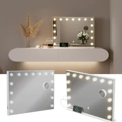 Schminktischspiegel Greta Weiß 58 x 47 cm mit LED-Beleuchtung Vicco