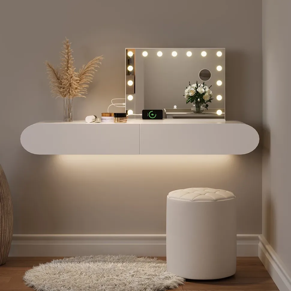 Schminktischspiegel Greta Weiß 58 x 47 cm mit LED-Beleuchtung Vicco