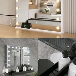 Schminktischspiegel Greta Weiß 58 x 47 cm mit LED-Beleuchtung Vicco