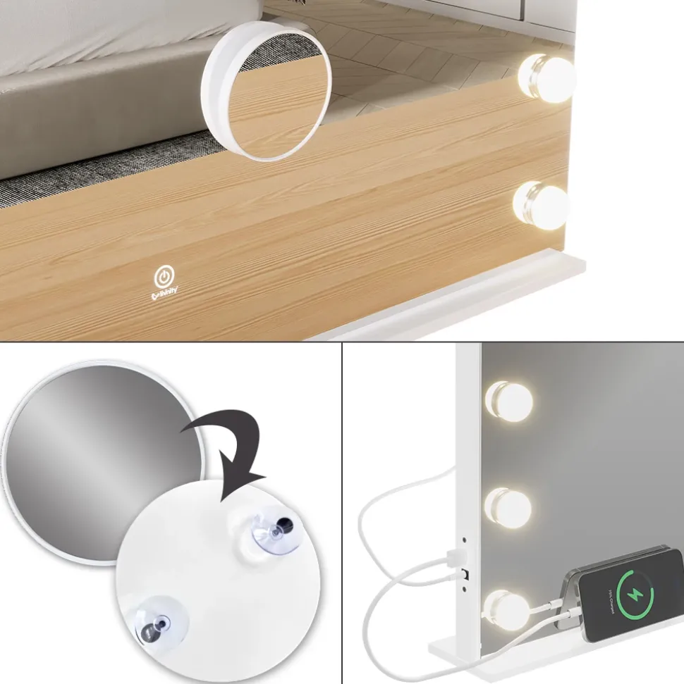 Schminktischspiegel Greta Weiß 58 x 47 cm mit LED-Beleuchtung Vicco