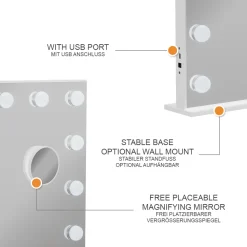 Schminktischspiegel Greta Weiß 58 x 47 cm mit LED-Beleuchtung Vicco