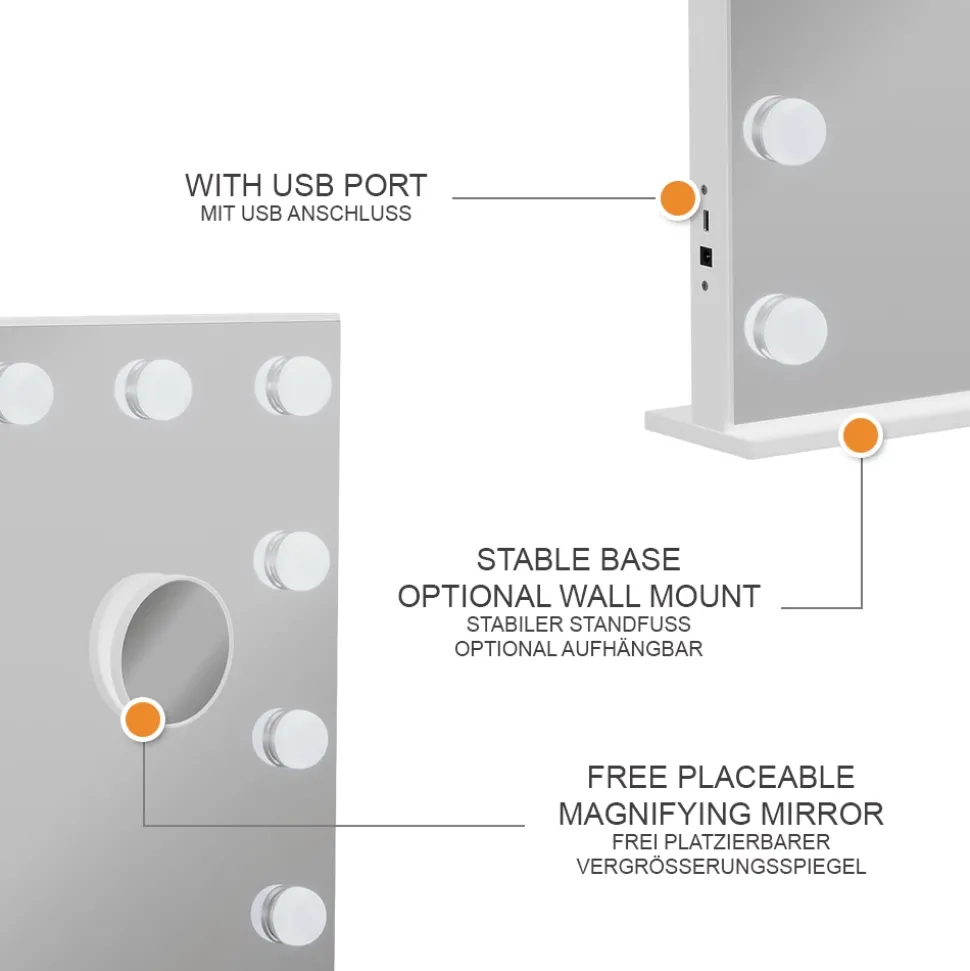 Schminktischspiegel Greta Weiß 58 x 47 cm mit LED-Beleuchtung Vicco